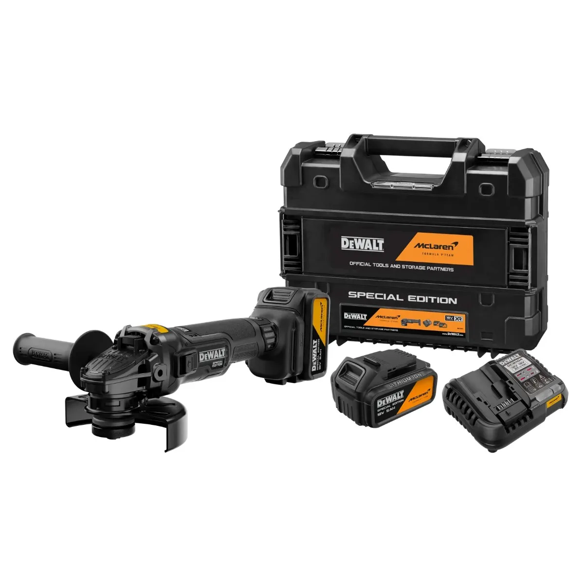 DeWalt x McLaren aku kutna brusilica DCG45MP2T 18 V — 125 mm, 2 × 5,0 Ah, TSTAK