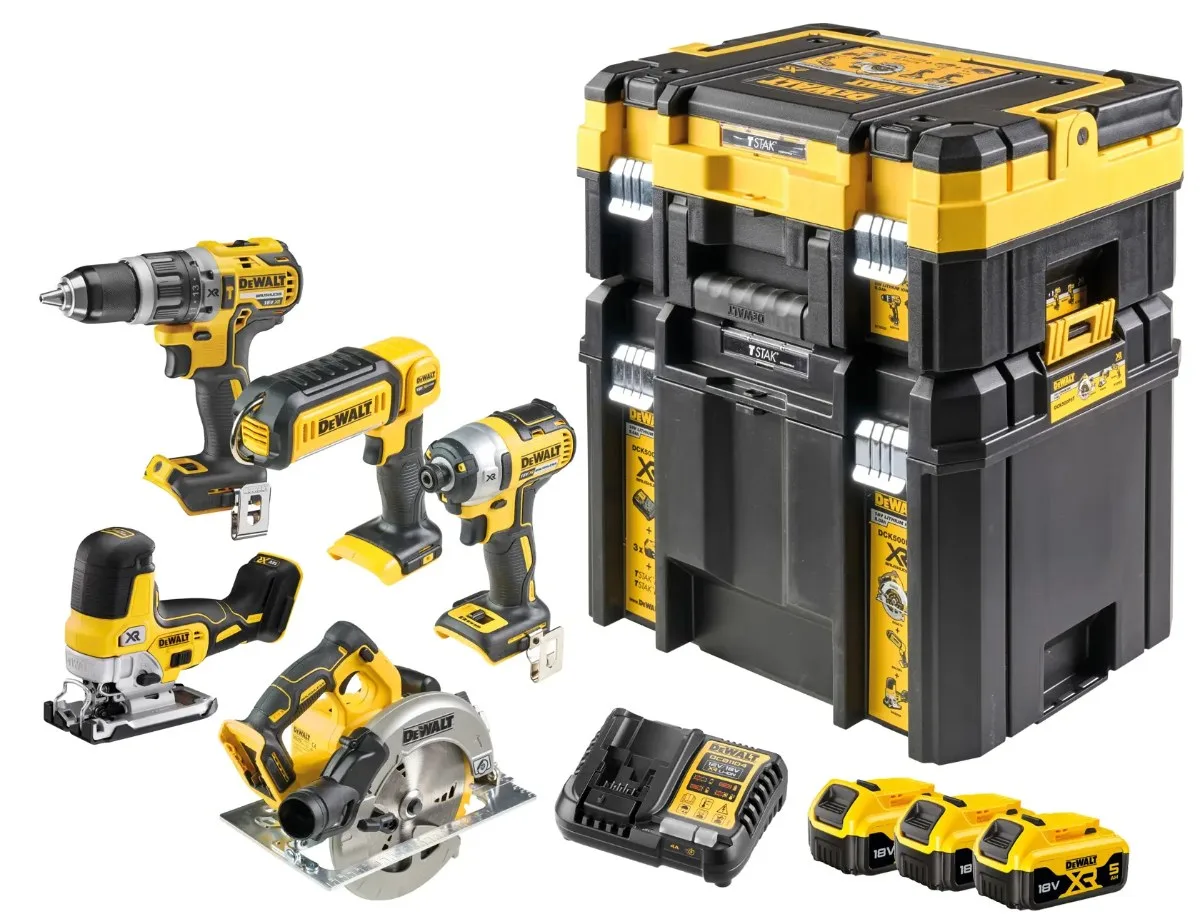 DeWalt aku set DCK500P3T 18 V — DCD796 + DCF887 + DCS335 + DCS570 + DCL050, 3 × 5,0 Ah
