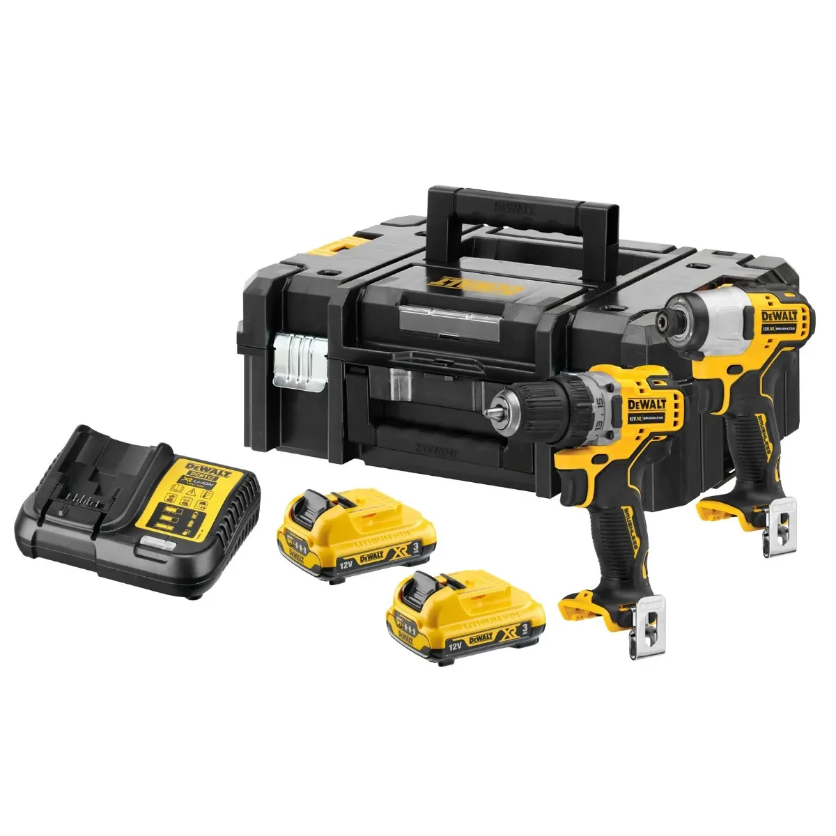 DeWalt aku set DCK2110L2T 12 V — DCD701 + DCF801, 2 × 3,0 Ah, TSTAK