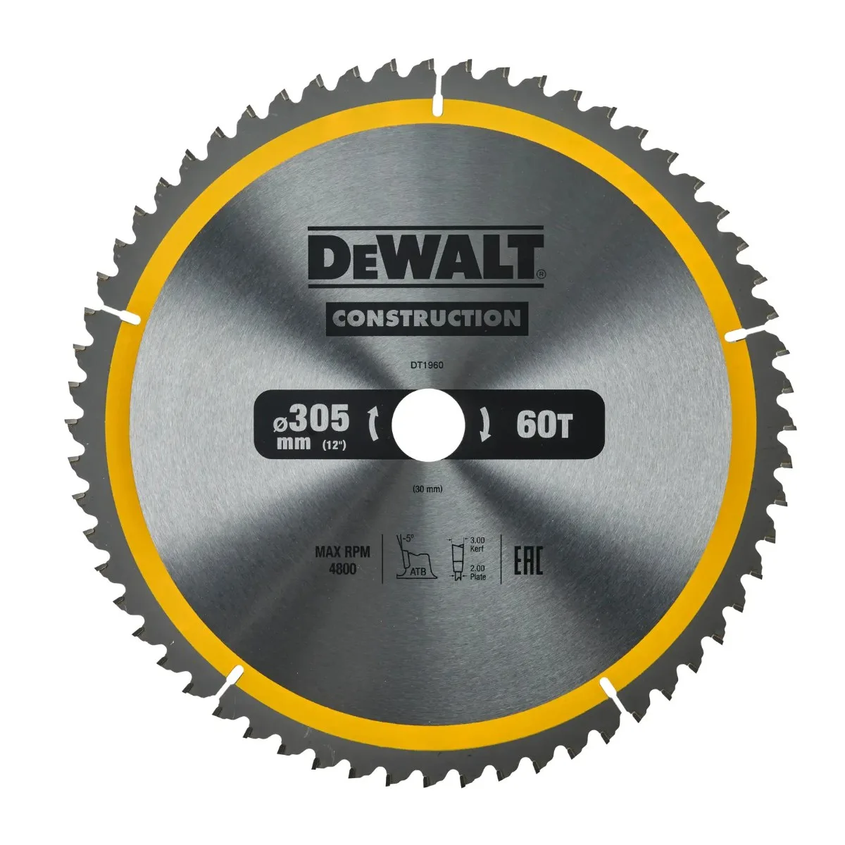 DeWalt list kružne pile DT1960 CONSTRUCTION — 305 × 30 mm, 60 zubi, za građevinsko drvo na stolnim i kutnim pilama