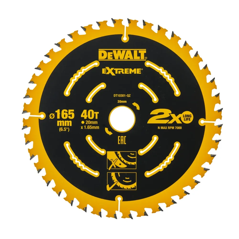 DeWalt list kružne pile DT10301 EXTREME za drvo — 165 × 20 mm, 40 zuba