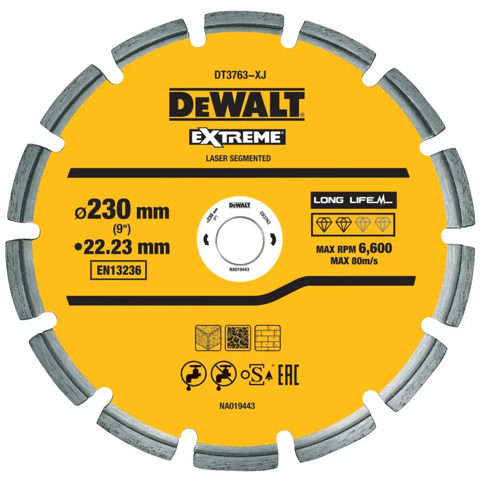 DeWalt dijamantna rezna ploča DT3763 laserski zavarena EXTREME — 230 × 22,23 mm