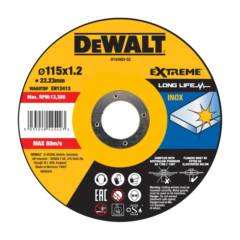 DeWalt rezna ploča DT43903 EXTREME za inox — 115 × 1,2 × 22,23 mm