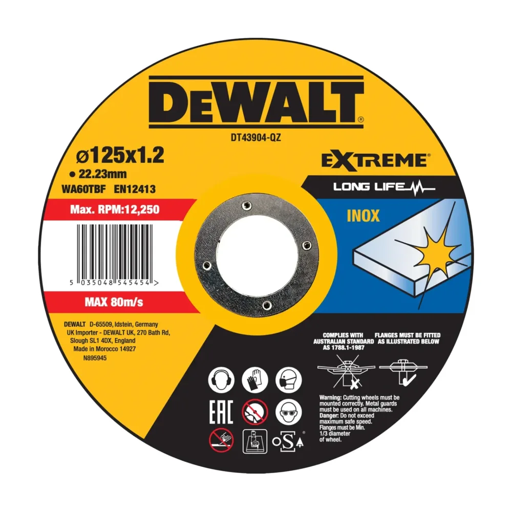 DeWalt rezna ploča DT43904 EXTREME za inox — 125 × 1,2 × 22,23 mm
