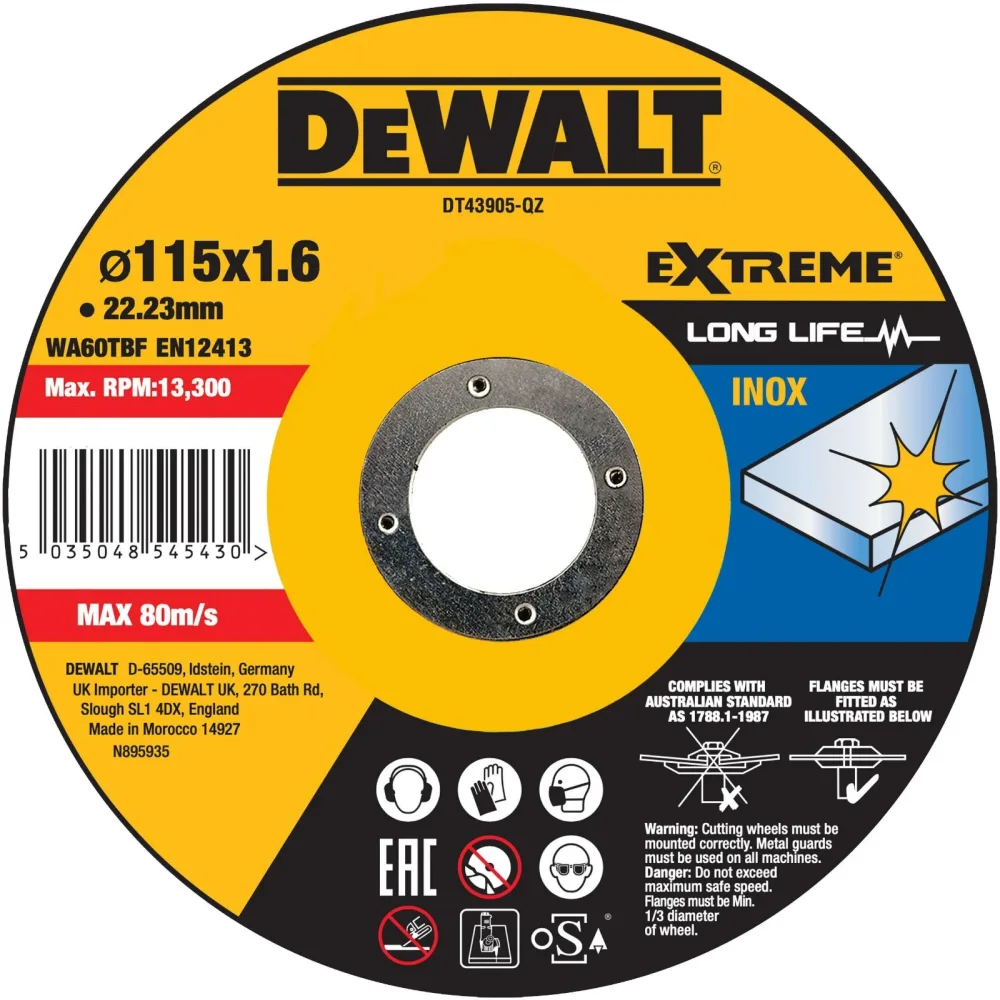 DeWalt rezna ploča DT43905 EXTREME za inox — 115 × 1,6 × 22,23 mm