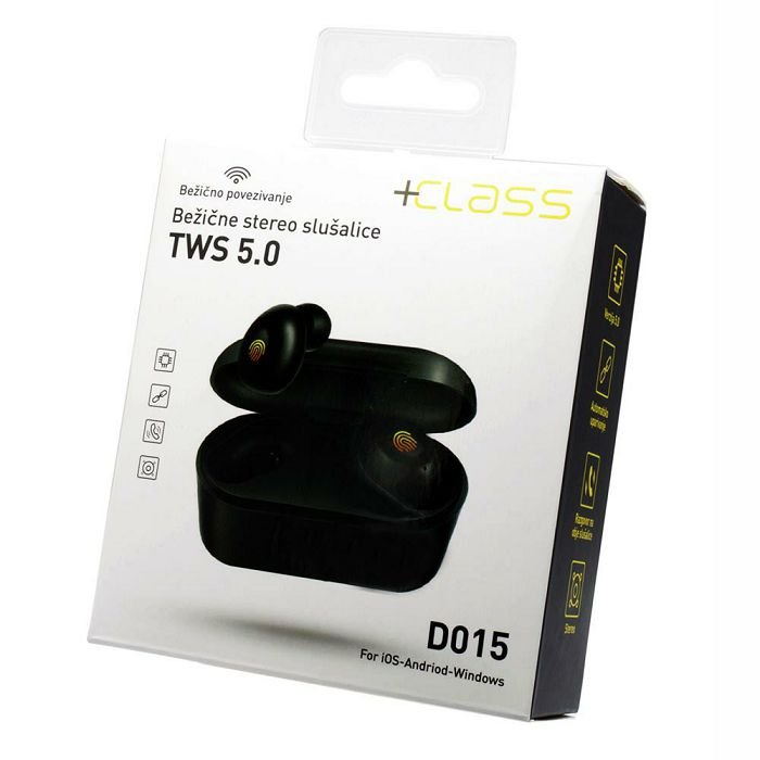 Bluetooth stereo slušalice +CLASS D015 TWS BT5.0 crna