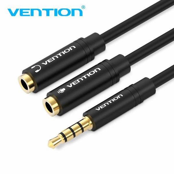 Adapter audio 3.5 mm muški na 2* 3.5 mm ženski spliter Vention 0.3 m bbvby crni