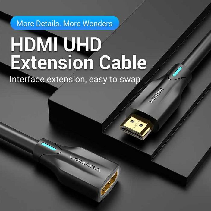 HDMI kabel muški na HDMI ženski produžni 2.1 Vention 1.5 m ahbbg crni