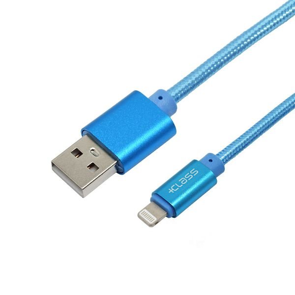 USB kabel +CLASS za iPhone USB na Lightning pleteni 1 m plavi