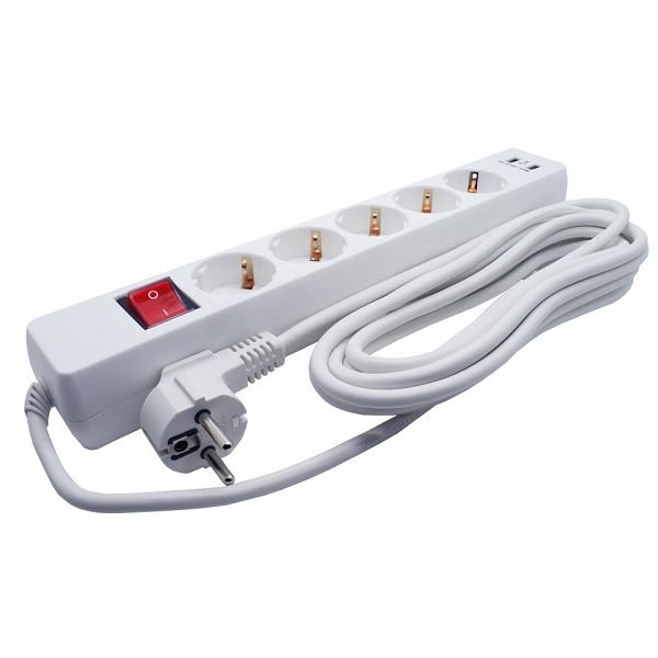 Produžni kabel +CLASS XH-EU05BK 5*220V, 2*USB Max. 5V 2.1A + prekidač bijeli 3 m