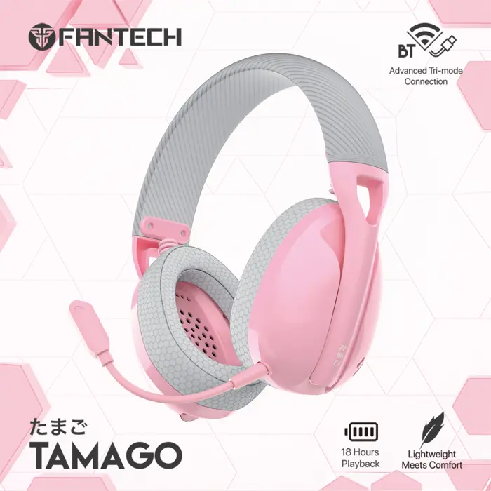 Bluetooth stereo slušalice Fantech BT5.2, wi-fi 2.4G, tip C tamago WHG01 pink