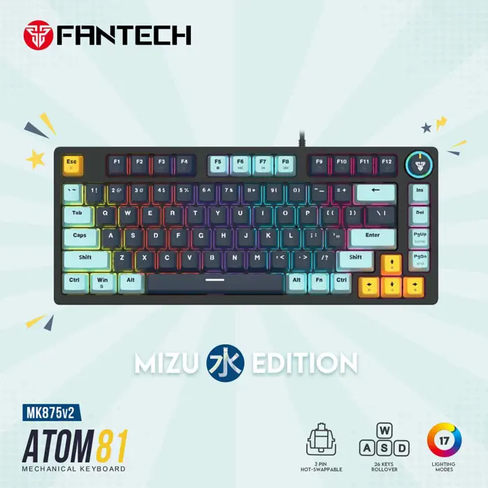 Tipkovnica gaming žična mehanička Fantech atom 81 rosie sw. MK875V2 navy