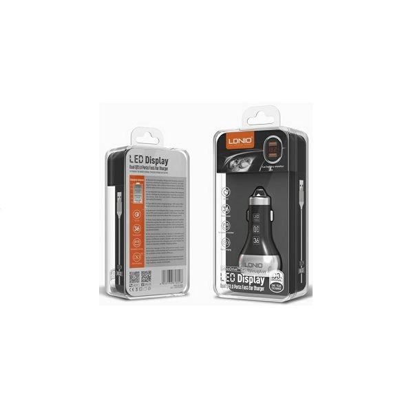 Auto punjač 2 u 1 LDNIO C2 brzi QC 3.0 LED 2XUSB +mikro