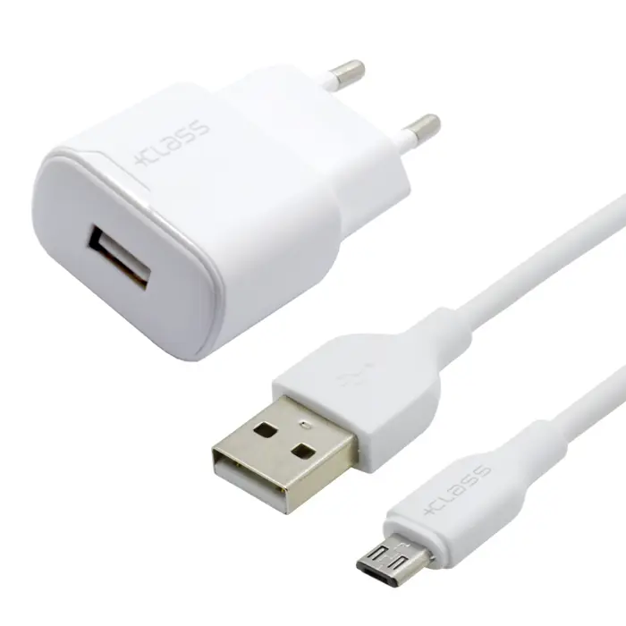 Kućni punjač +CLASS USB 2.1A 10W +usb kabel mikro bijeli
