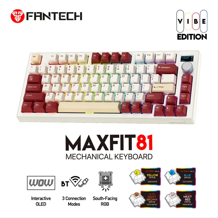 Tipkovnica gaming bežična mehanička Fantech Max fit 81 milky R. sw. MK910 rp B-C