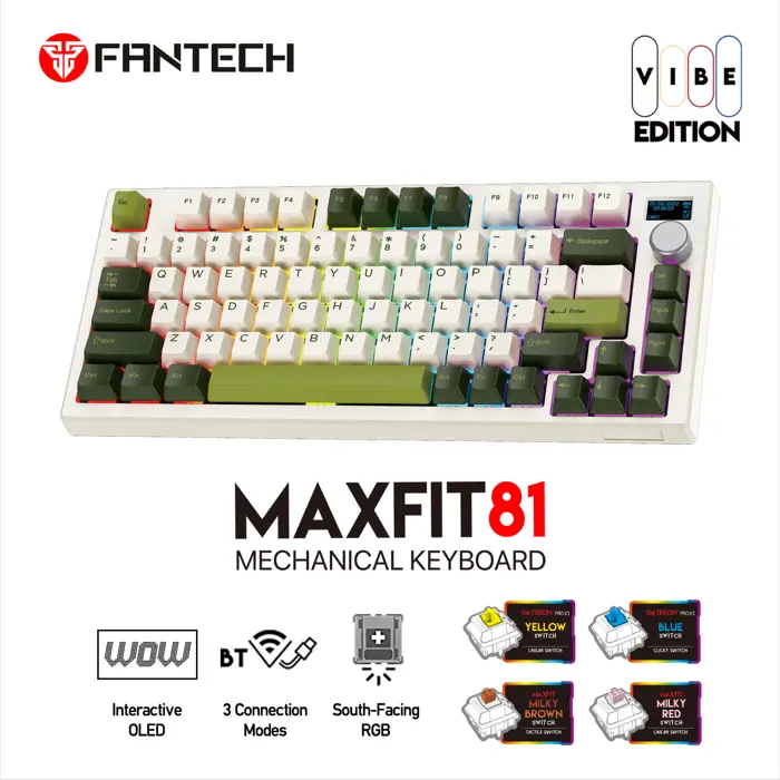 Tipkovnica gaming bežična mehanička Fantech Max fit 81 R. sw. MK910 mm bijelo-ze