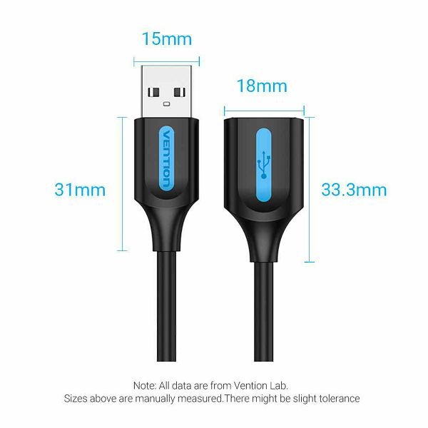 USB kabel USB muški 2.0 na USB ženski 2.0 produžni Vention 3 m cbibi pvc crni