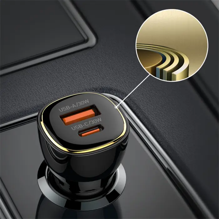 Auto punjač 2u1 LDNIO C103 brzi USB A 30W + USB C 30W + kabel tip C na tip C