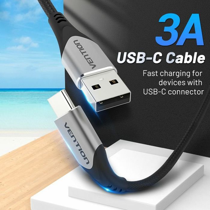 USB kabel tip C, USB na tip C Vention 1.5 m pleteni codhg alu crni
