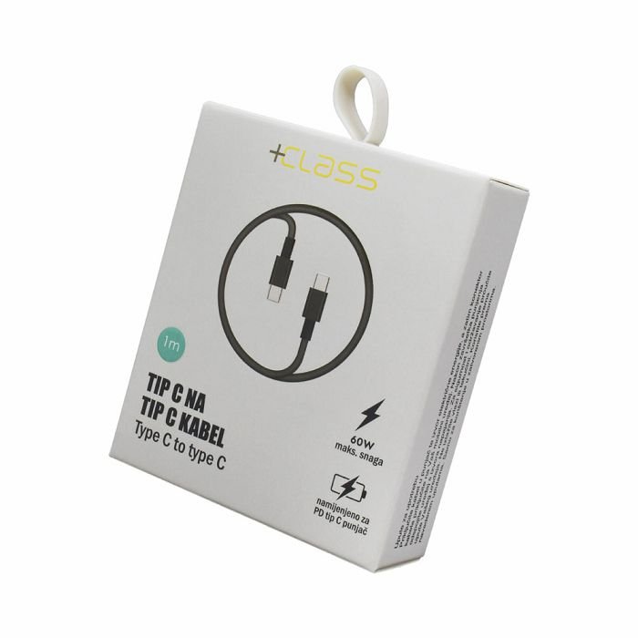 USB kabel +CLASS tip C na tip C PD dužine 1 m crni