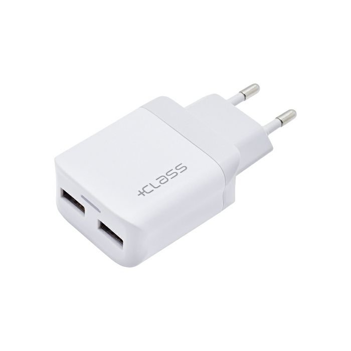 Kućni punjač +CLASS 2XUSB Max 2.4A fast bijeli bulk
