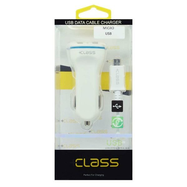 Auto punjač +CLASS 3.1 A + USB kabel micro bijeli